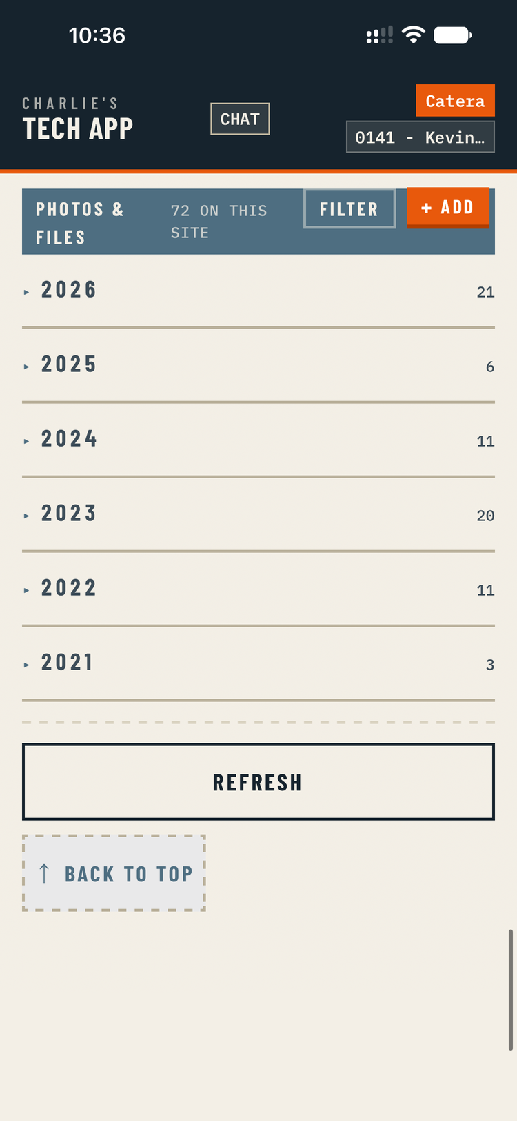 Site photos grouped by year.
