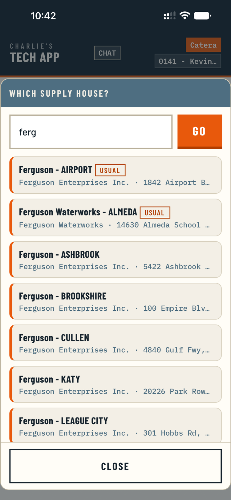 Picking a vendor and branch for the purchase order.